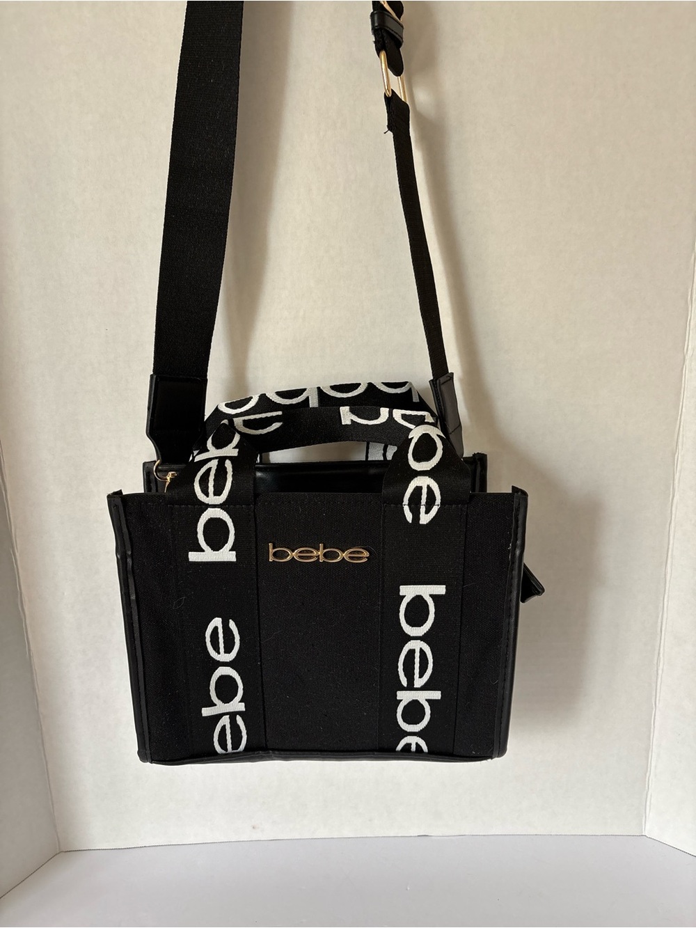 bebe Black Tote with White Logo Straps
